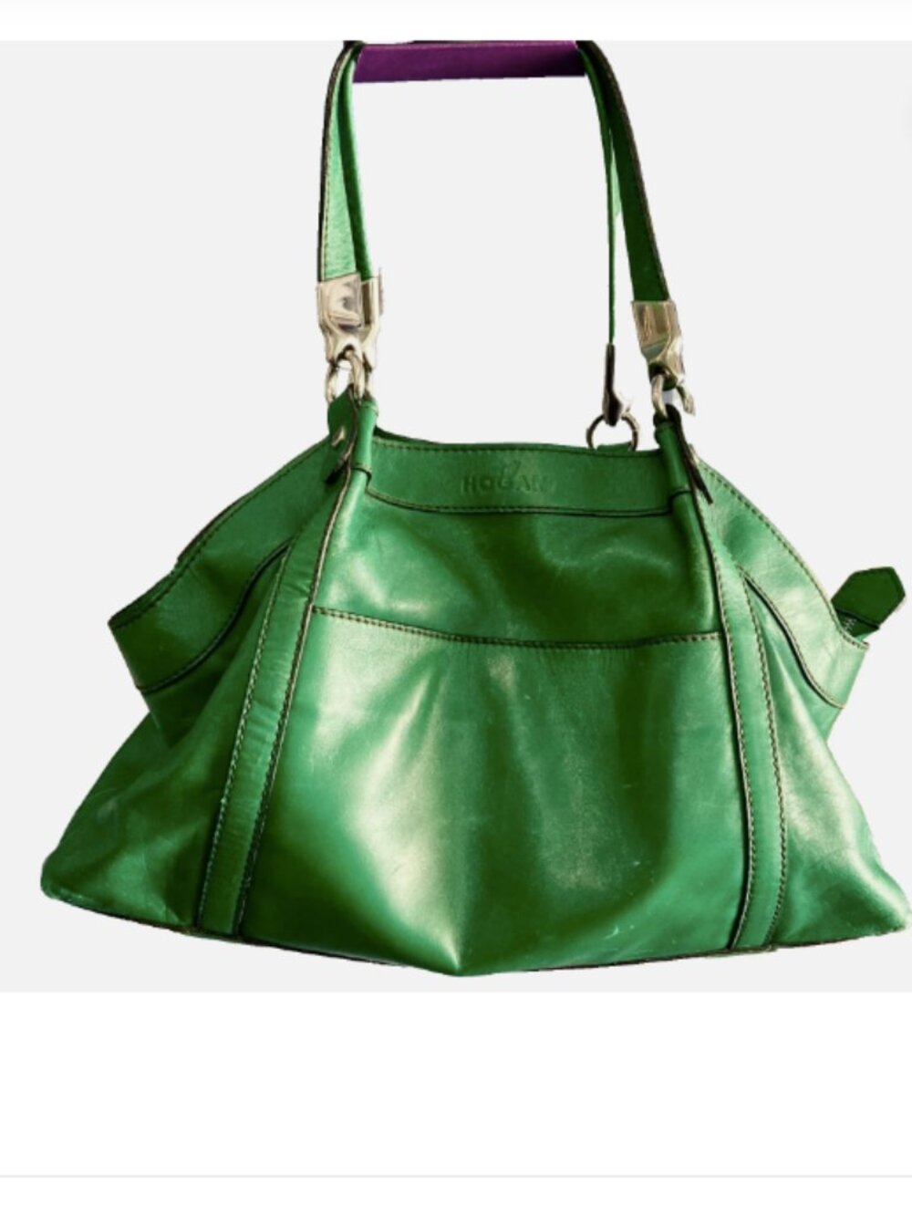 Hogan Italy Green Soft Leather Shoulder Bag 15"